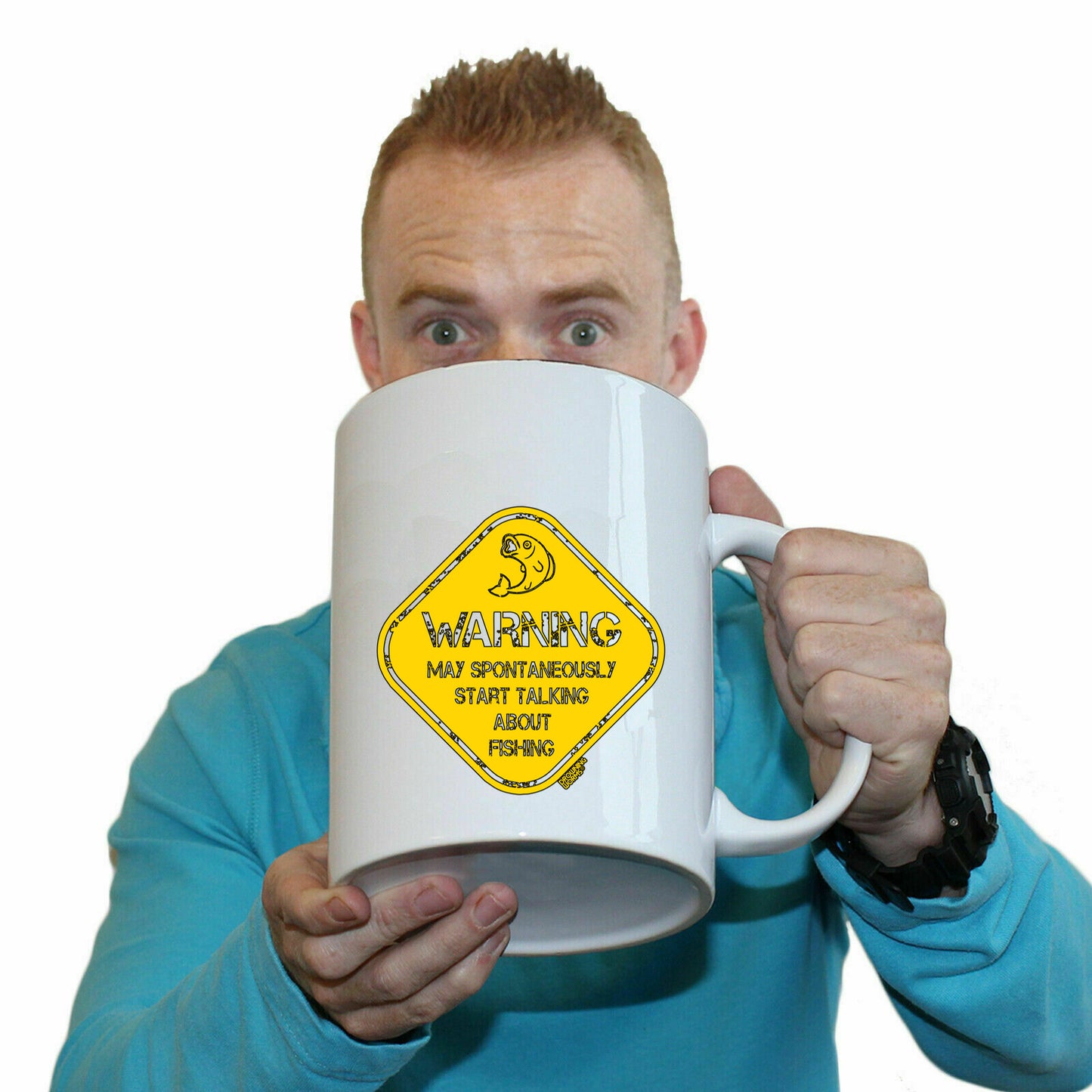 Dw Warning May Spontaneously Start Talking About Fishing - Funny Giant 2 Litre Mug