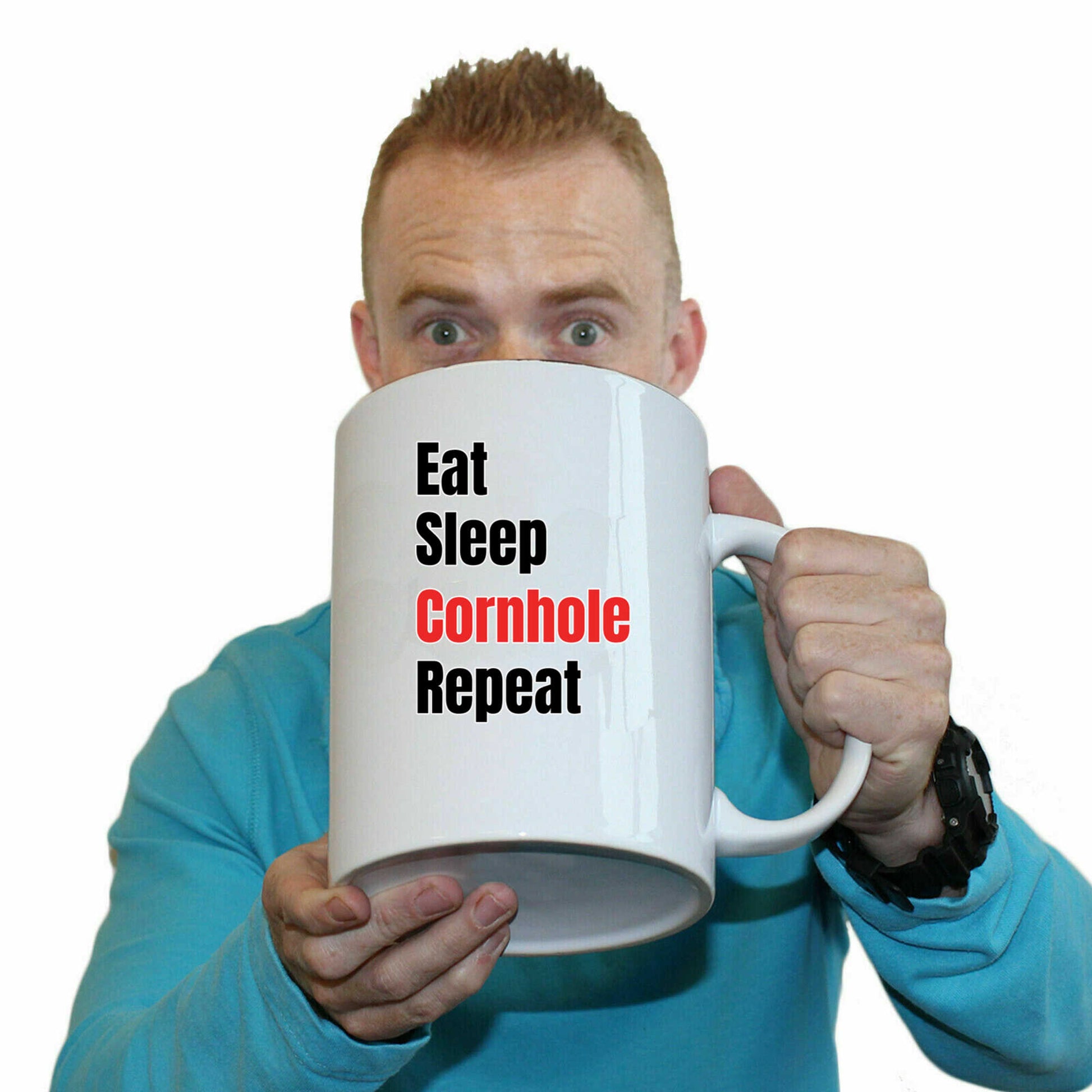 Eat Sleep Cornhole Repeat - Funny Giant 2 Litre Mug