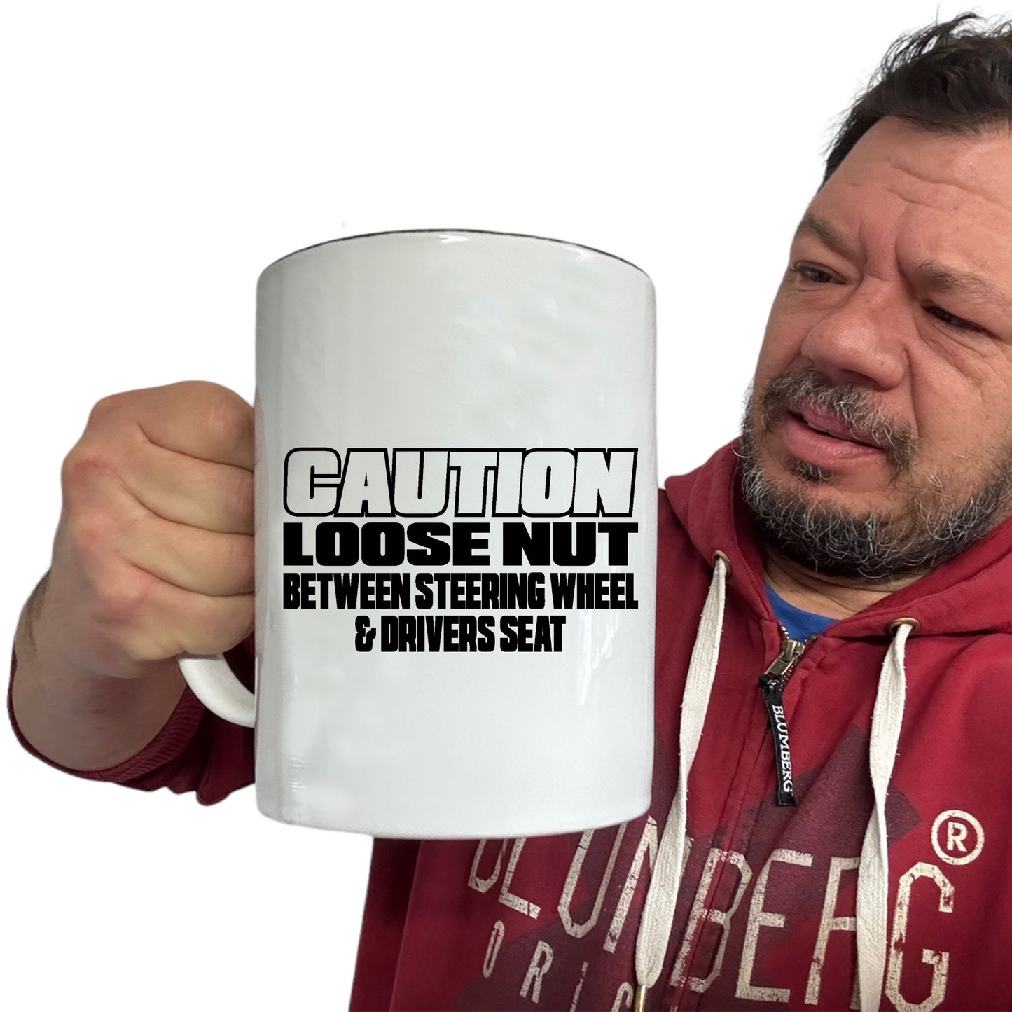 Caution Loose Nut Between Driver Seat - Funny Giant 2 Litre Mug