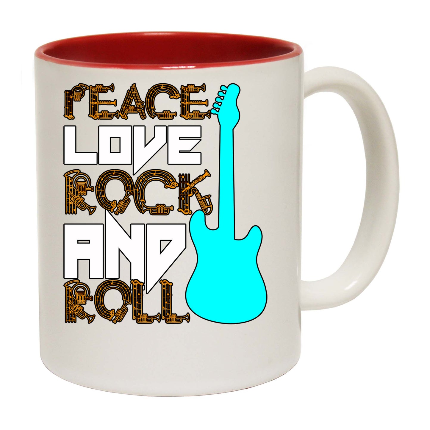 Peace Love Rock And Roll Guitar - Funny Coffee Mug