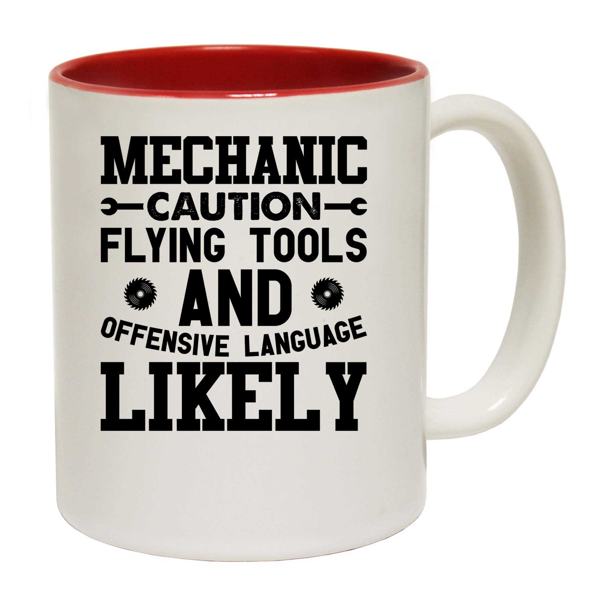 Mechanic Caution Flying Tool Offensive Language - Funny Coffee Mug