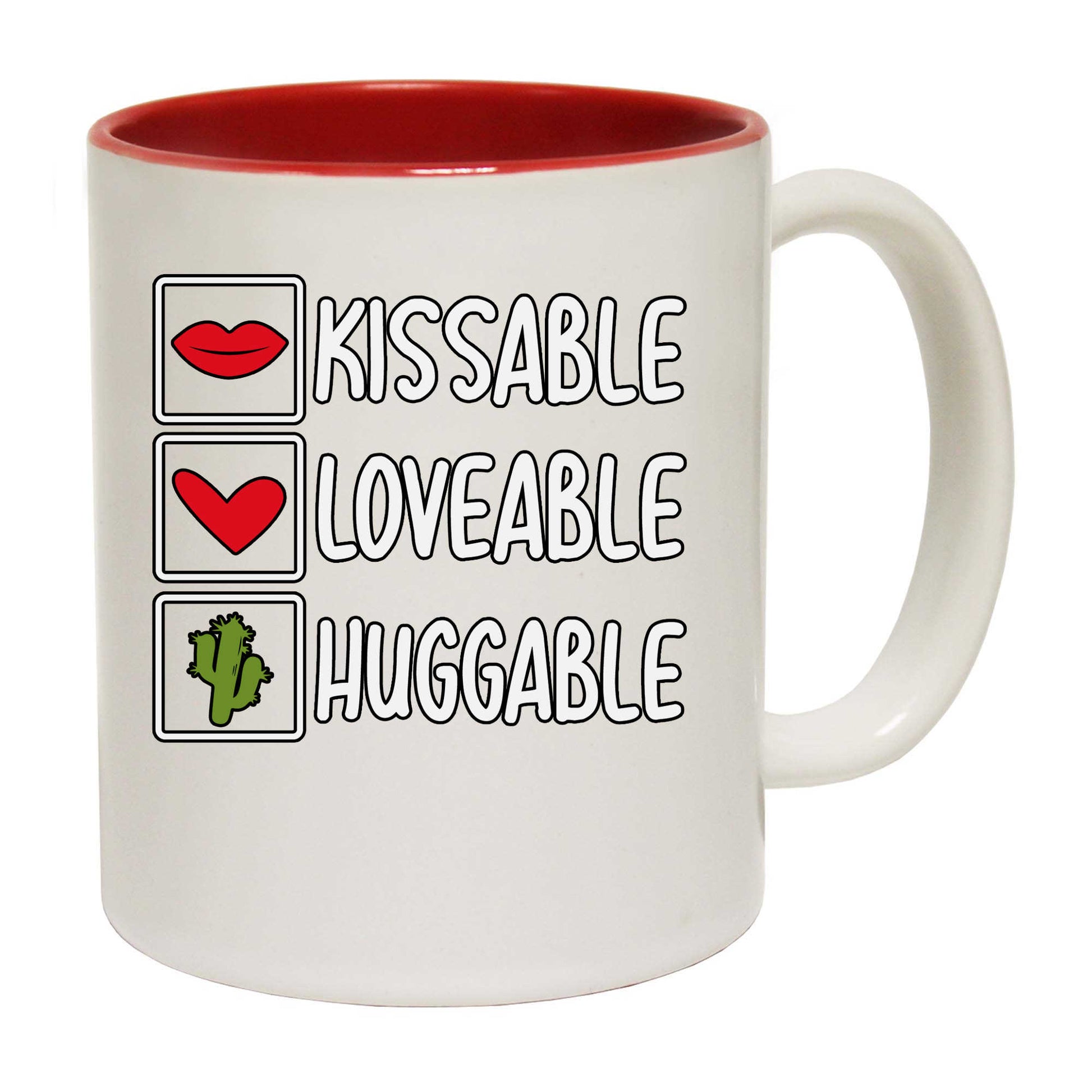 Kissable Loveable Huggable Heart Love Valentines Day - Funny Coffee Mug