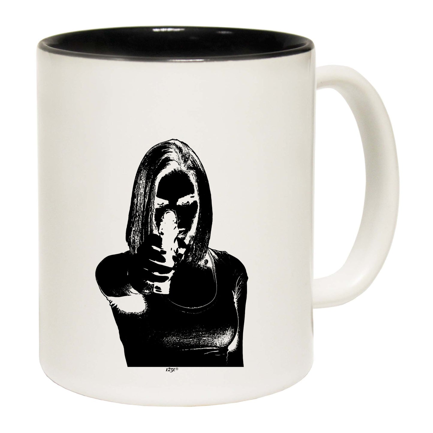 Girl Shooting Blond Gangster - Funny Coffee Mug