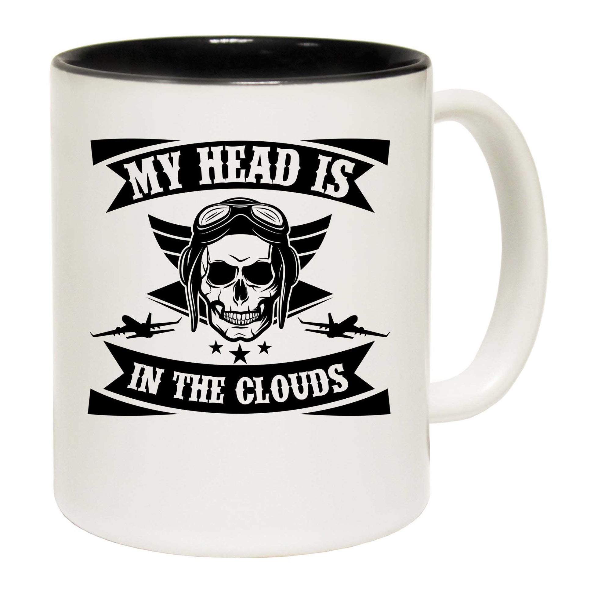 My Head Is In The Clouds Skull Aviation Pilot - Funny Coffee Mug