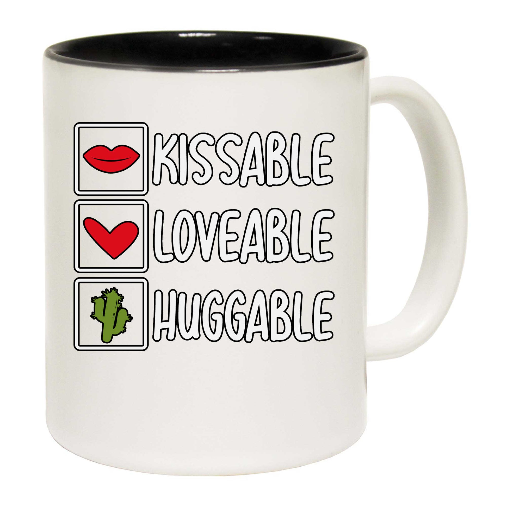 Kissable Loveable Huggable Heart Love Valentines Day - Funny Coffee Mug