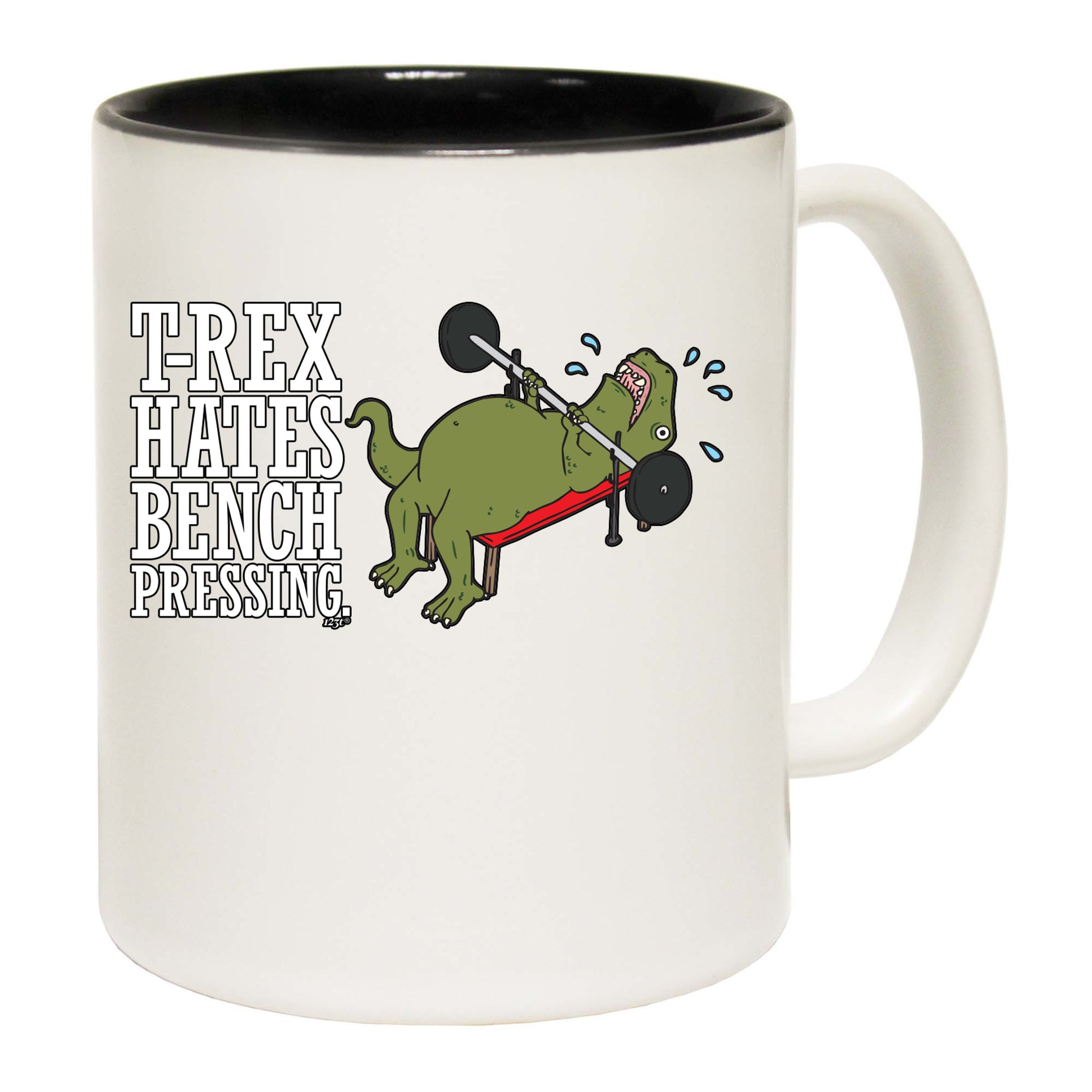 Trex Hates Bench Pressing Dinosaur - Funny Coffee Mug