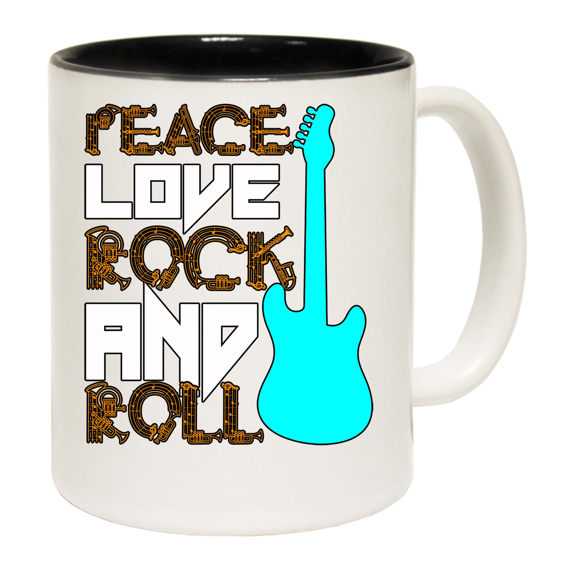 Peace Love Rock And Roll Guitar - Funny Coffee Mug