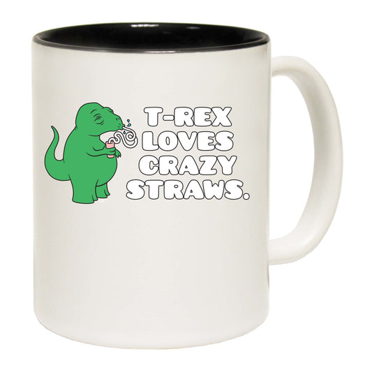 Trex Loves Crazy Straws Dinosaur - Funny Coffee Mug