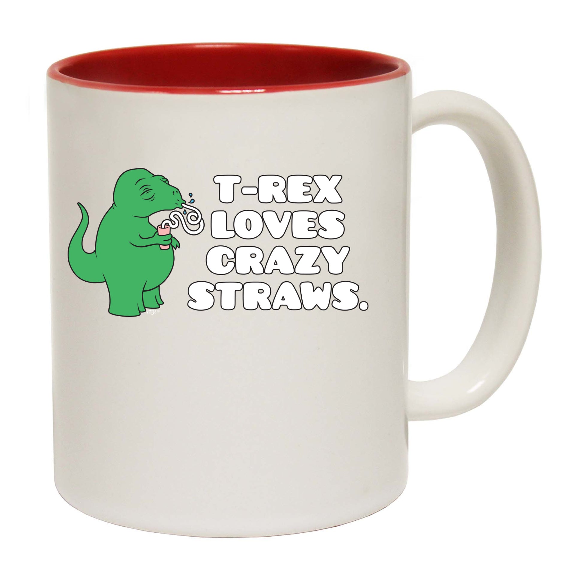 Trex Loves Crazy Straws Dinosaur - Funny Coffee Mug