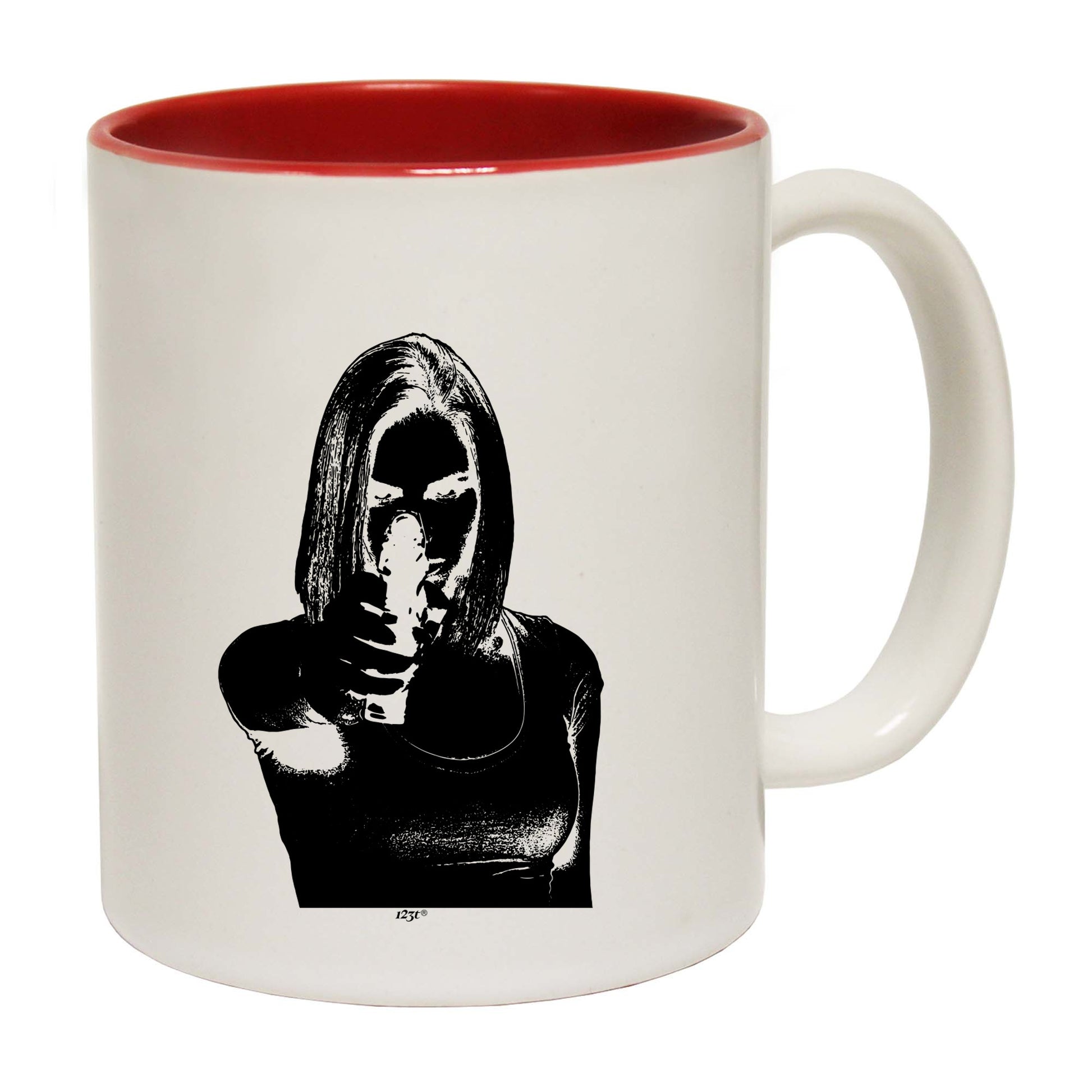 Girl Shooting Blond Gangster - Funny Coffee Mug