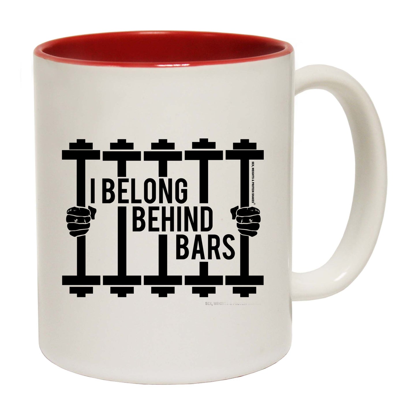 Swps I Belong Behind Bars Dumbell - Funny Coffee Mug