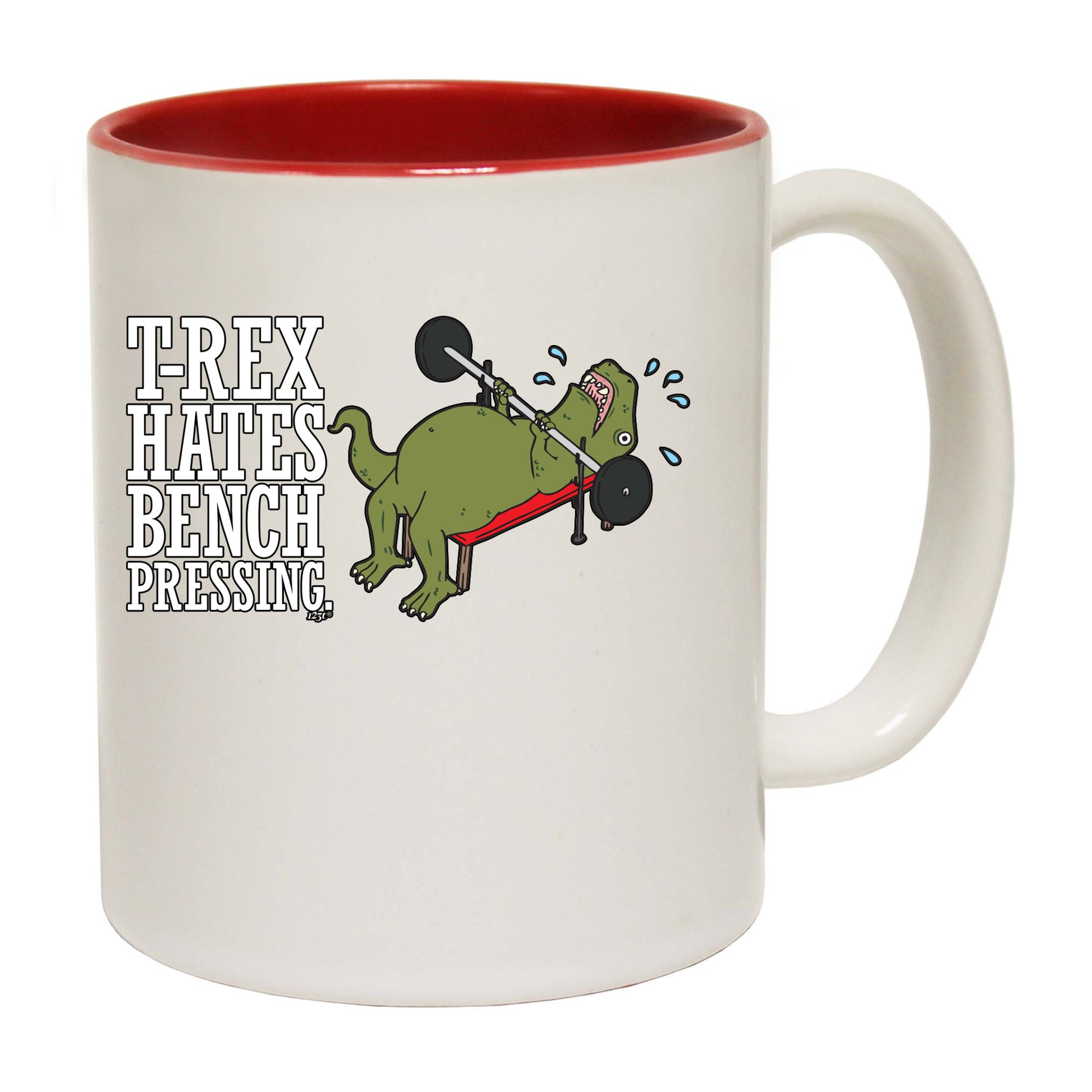 Trex Hates Bench Pressing Dinosaur - Funny Coffee Mug